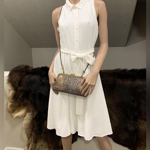 Genuine Leather Croc-Embossed Texture Push-lock Clutch/Shoulder Bag/Crossbody - Picture 7 of 16